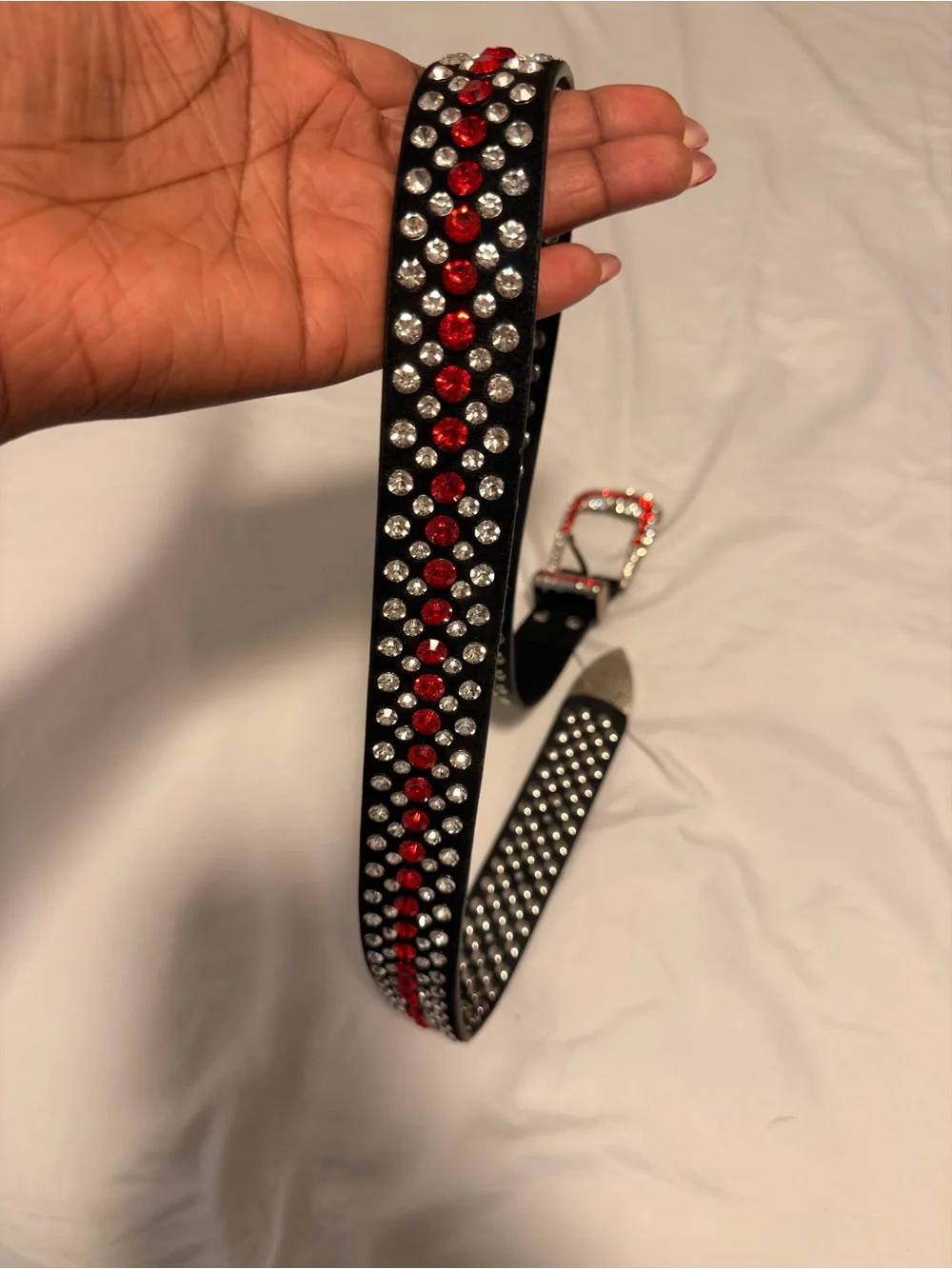 Black Rhinestone Studded Belt with Red Accents